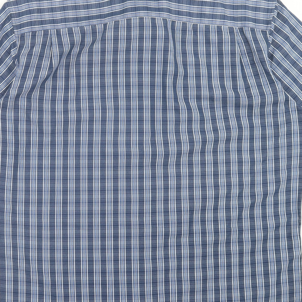 Lincoln Mens Blue Striped Polyester Button-Up Size M Collared Button - Pocket Detail