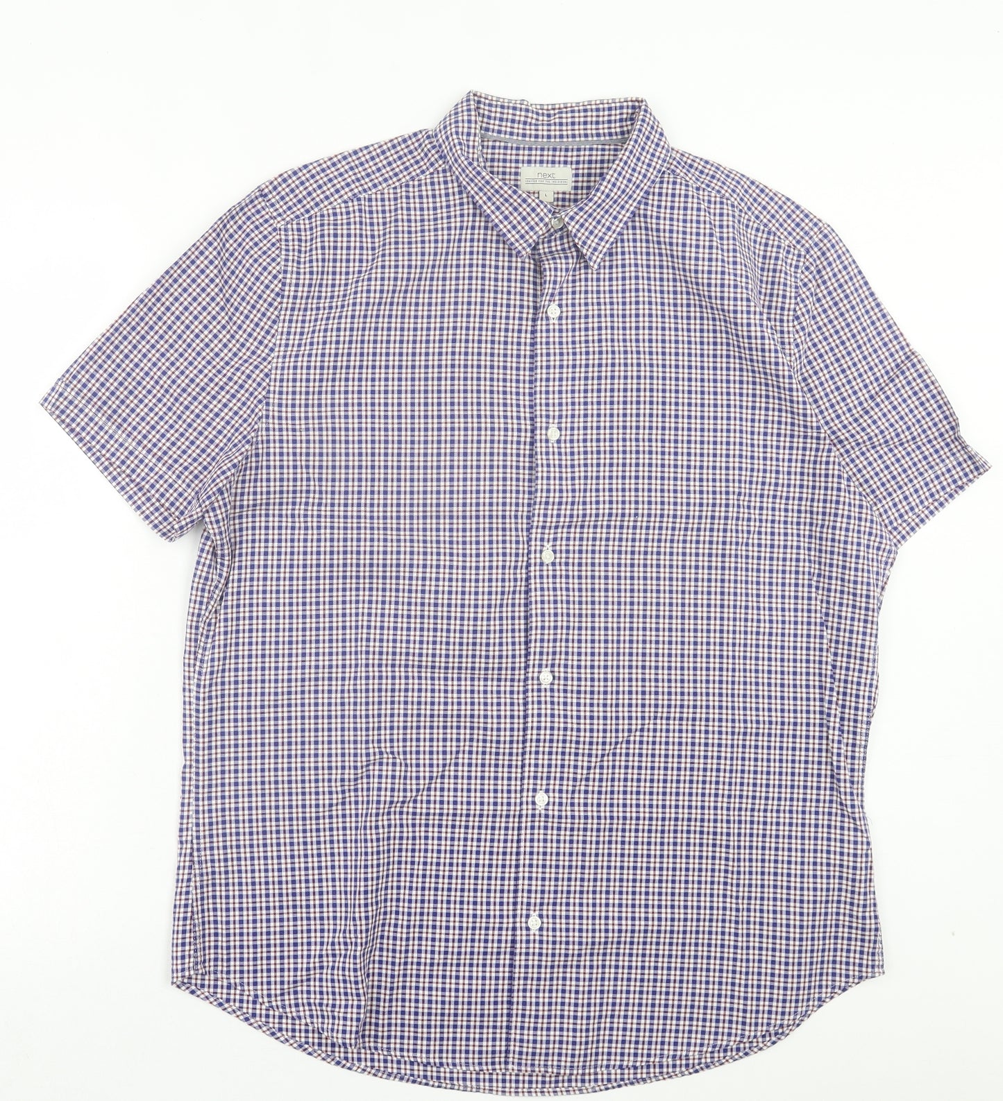 NEXT Mens Blue Plaid Cotton Button-Up Size L Collared Button