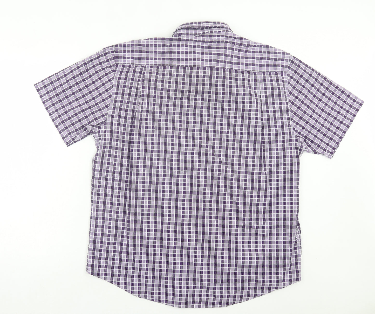 Dunnes Stores Mens Purple Plaid Cotton Button-Up Size L Collared Button - Pocket Detail