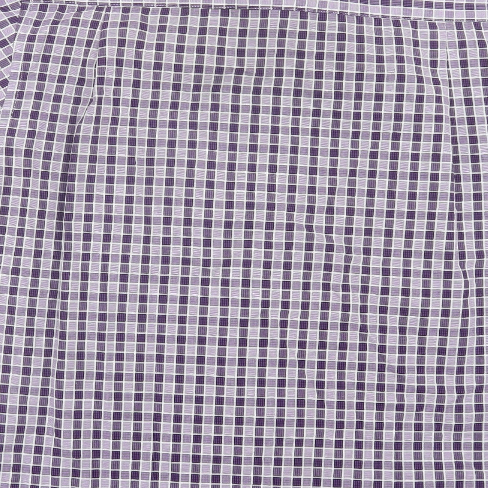 Dunnes Stores Mens Purple Plaid Cotton Button-Up Size L Collared Button - Pocket Detail