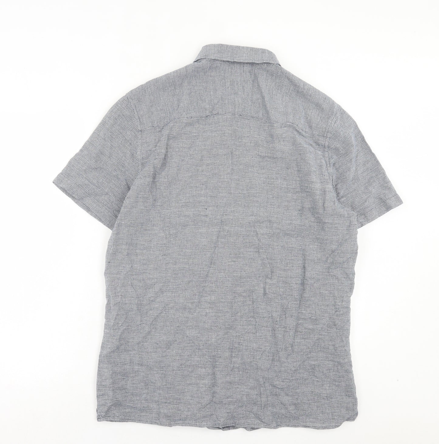 NEXT Mens Black Plaid Linen Button-Up Size L Collared Button - Pocket Detail