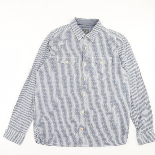 Fat Face Mens Blue Striped Cotton Button-Up Size L Collared Button