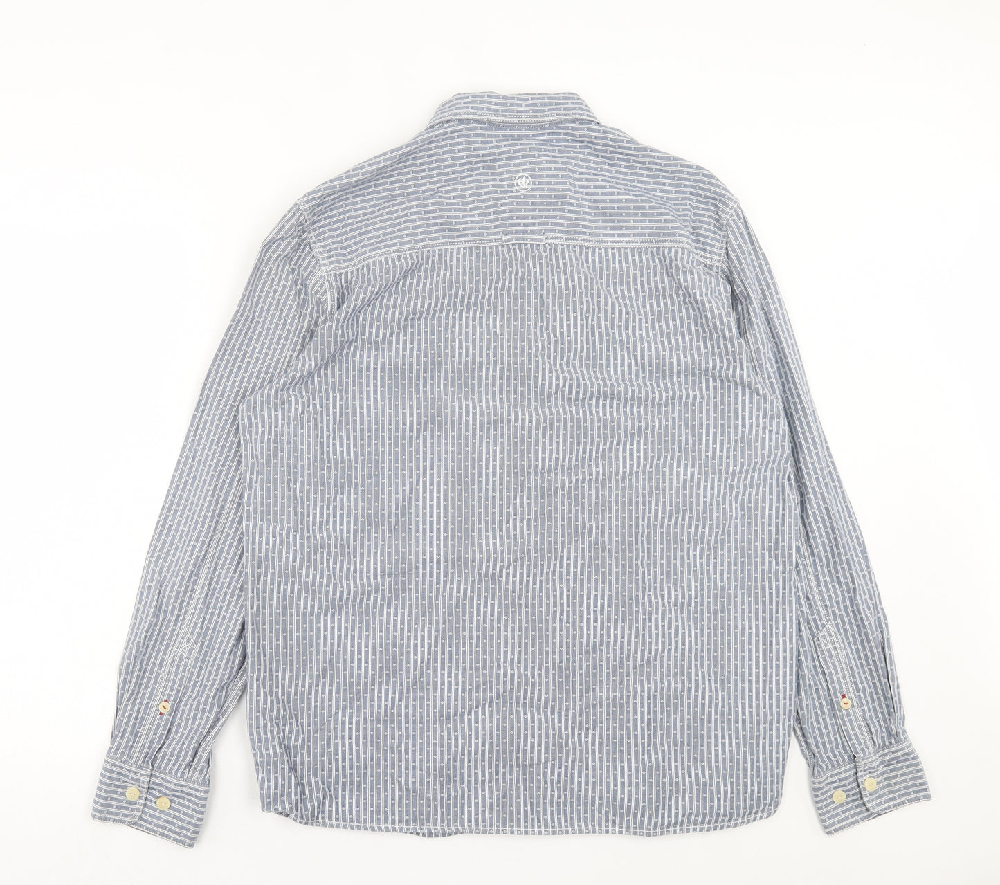 Fat Face Mens Blue Striped Cotton Button-Up Size L Collared Button
