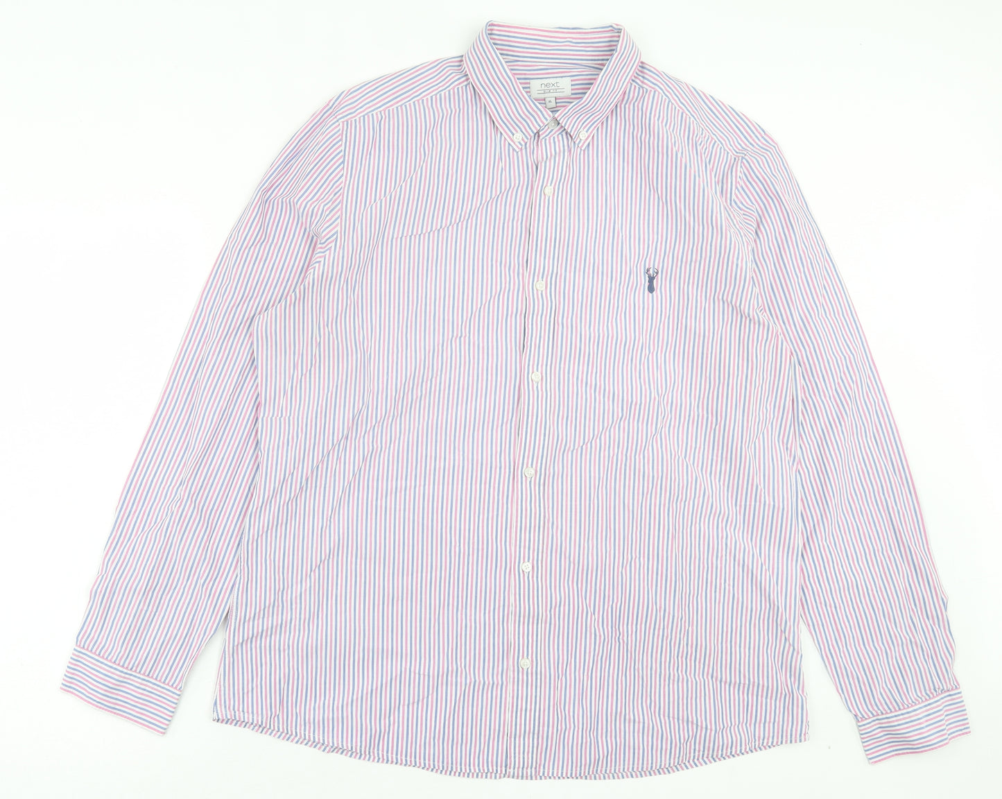 NEXT Mens Pink Striped Cotton Button-Up Size XL Collared Button