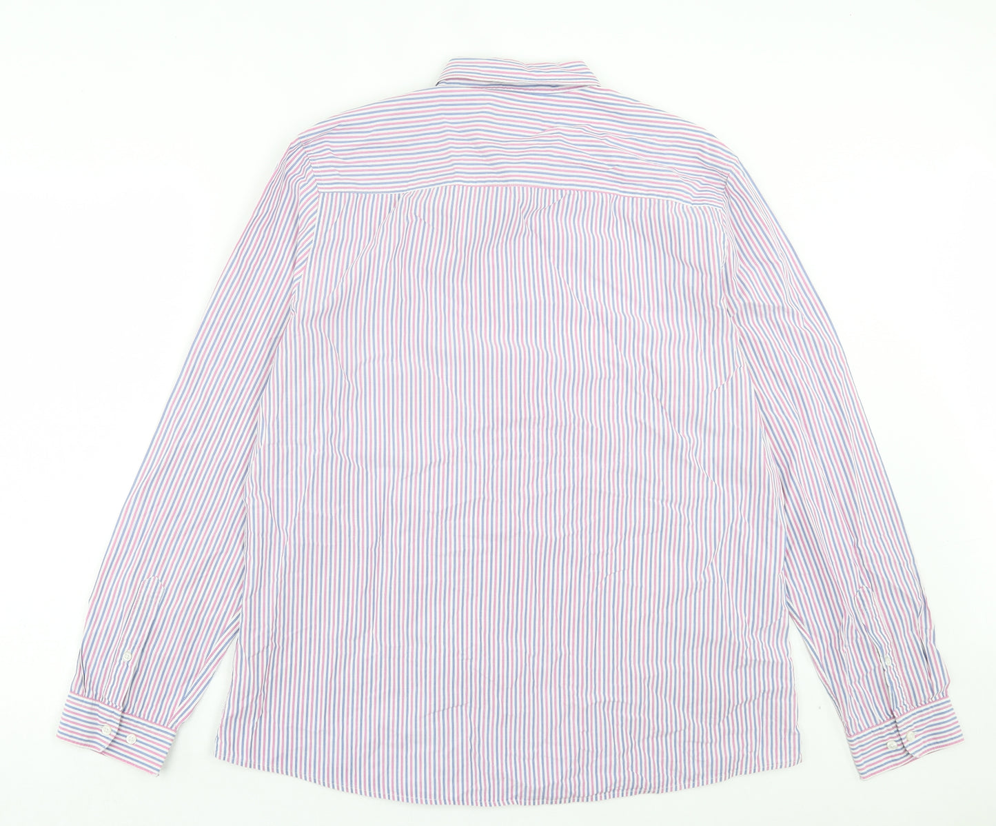 NEXT Mens Pink Striped Cotton Button-Up Size XL Collared Button