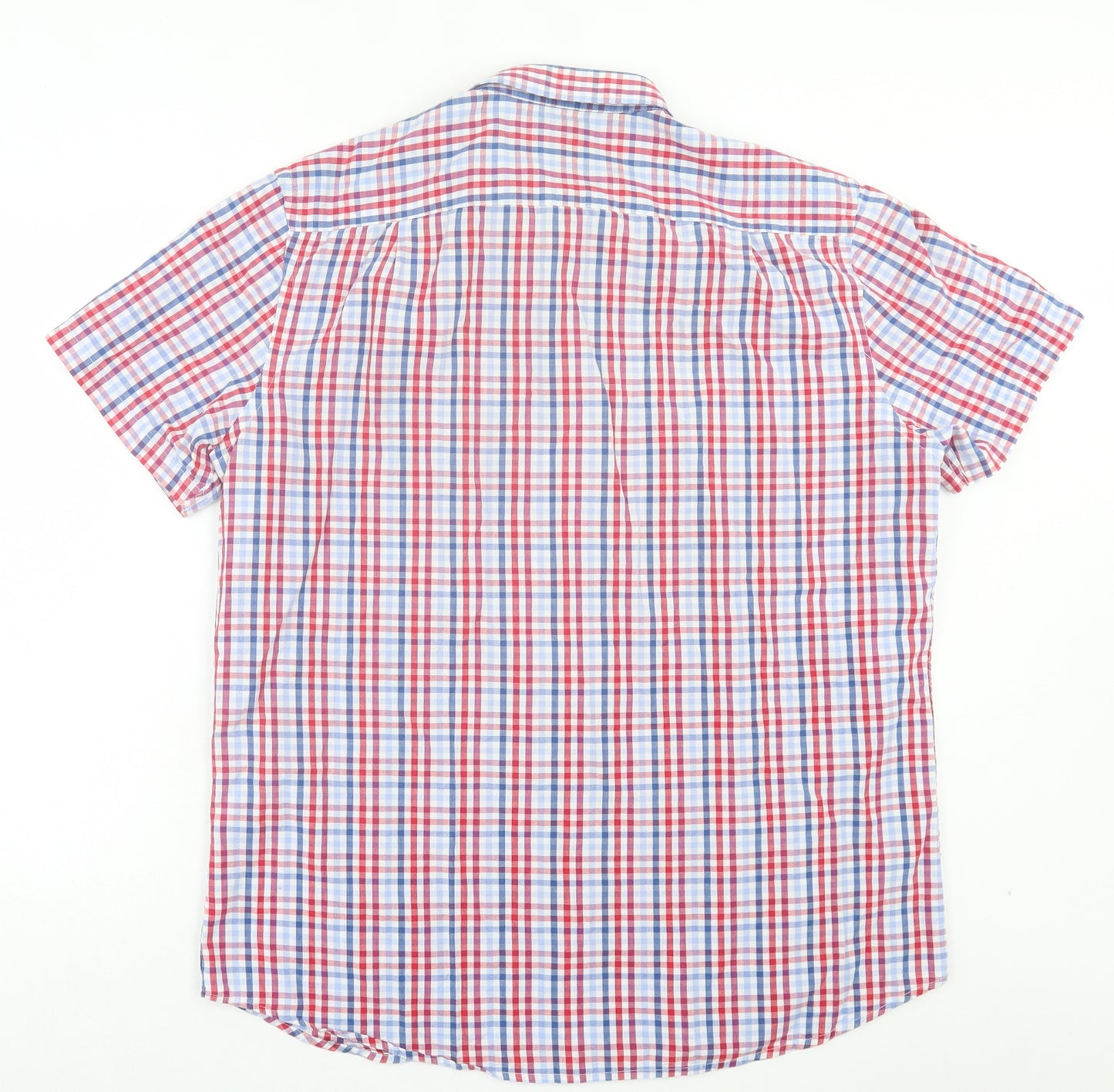 George Mens Red Plaid Cotton Button-Up Size XL Collared Button - Pocket Detail