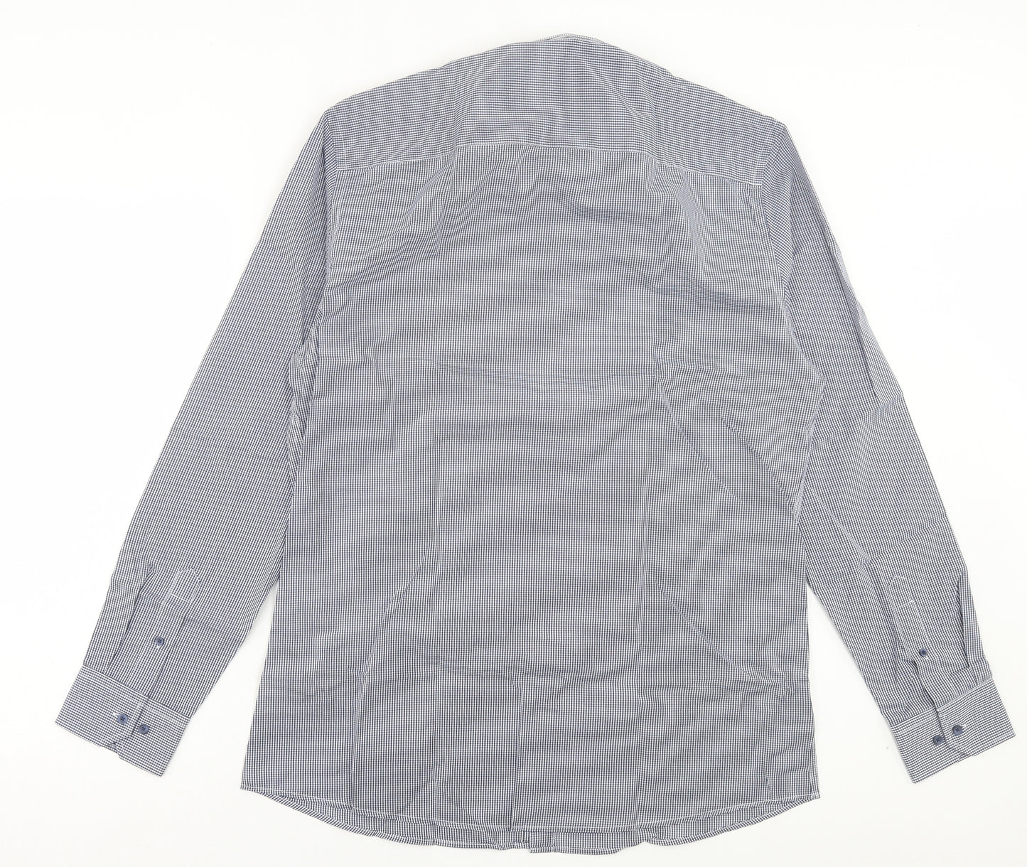 F&F Mens Blue Plaid Polyester Button-Up Size 16 Collared Button - Tailored Fit