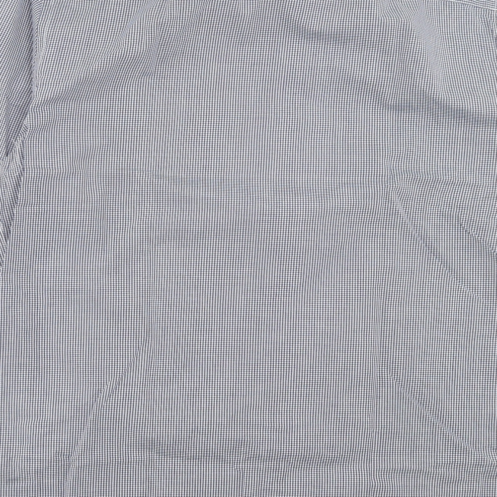 F&F Mens Blue Plaid Polyester Button-Up Size 16 Collared Button - Tailored Fit