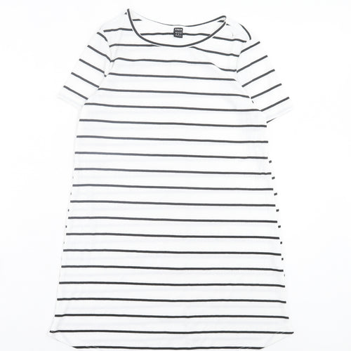 SheIn Womens White Striped Polyester T-Shirt Dress Size M Crew Neck Pullover