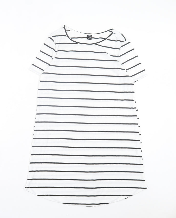 SheIn Womens White Striped Polyester T-Shirt Dress Size M Crew Neck Pullover