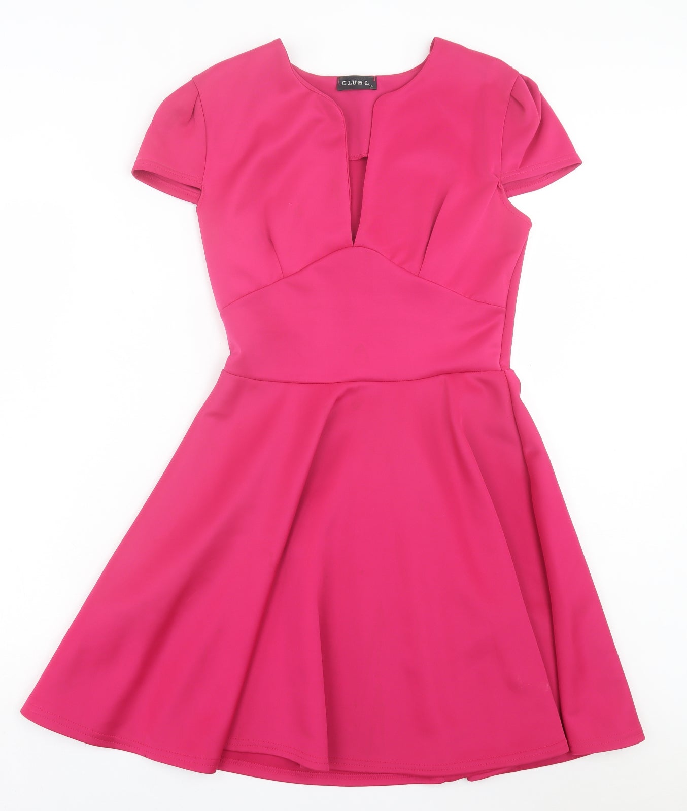Club L Womens Pink Polyester Fit & Flare Size 14 V-Neck Pullover