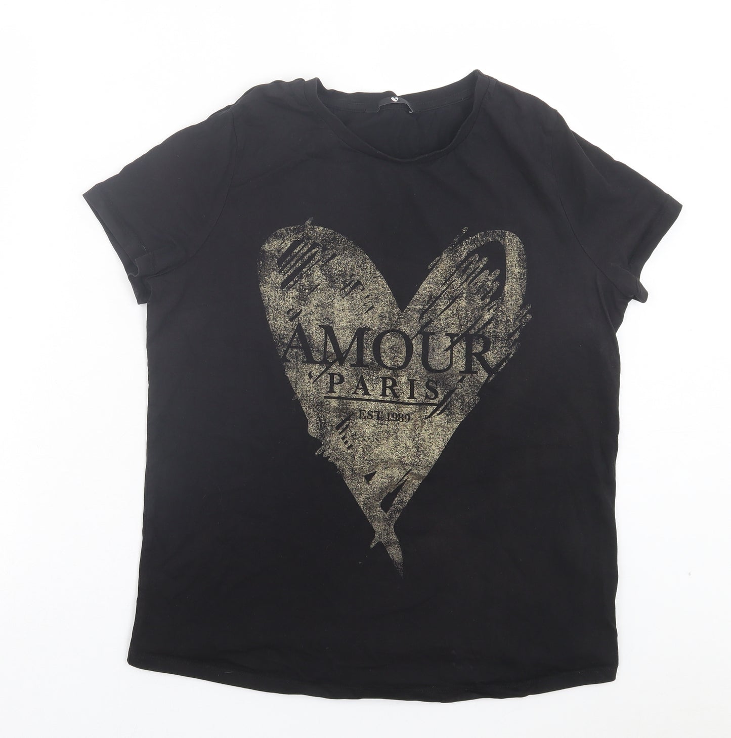 Very Womens Black Cotton Basic T-Shirt Size 14 Crew Neck - Amour Paris