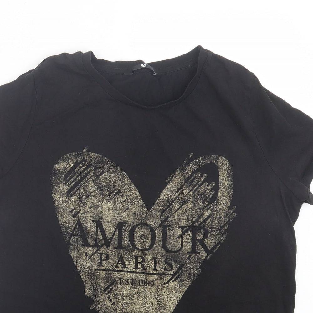 Very Womens Black Cotton Basic T-Shirt Size 14 Crew Neck - Amour Paris
