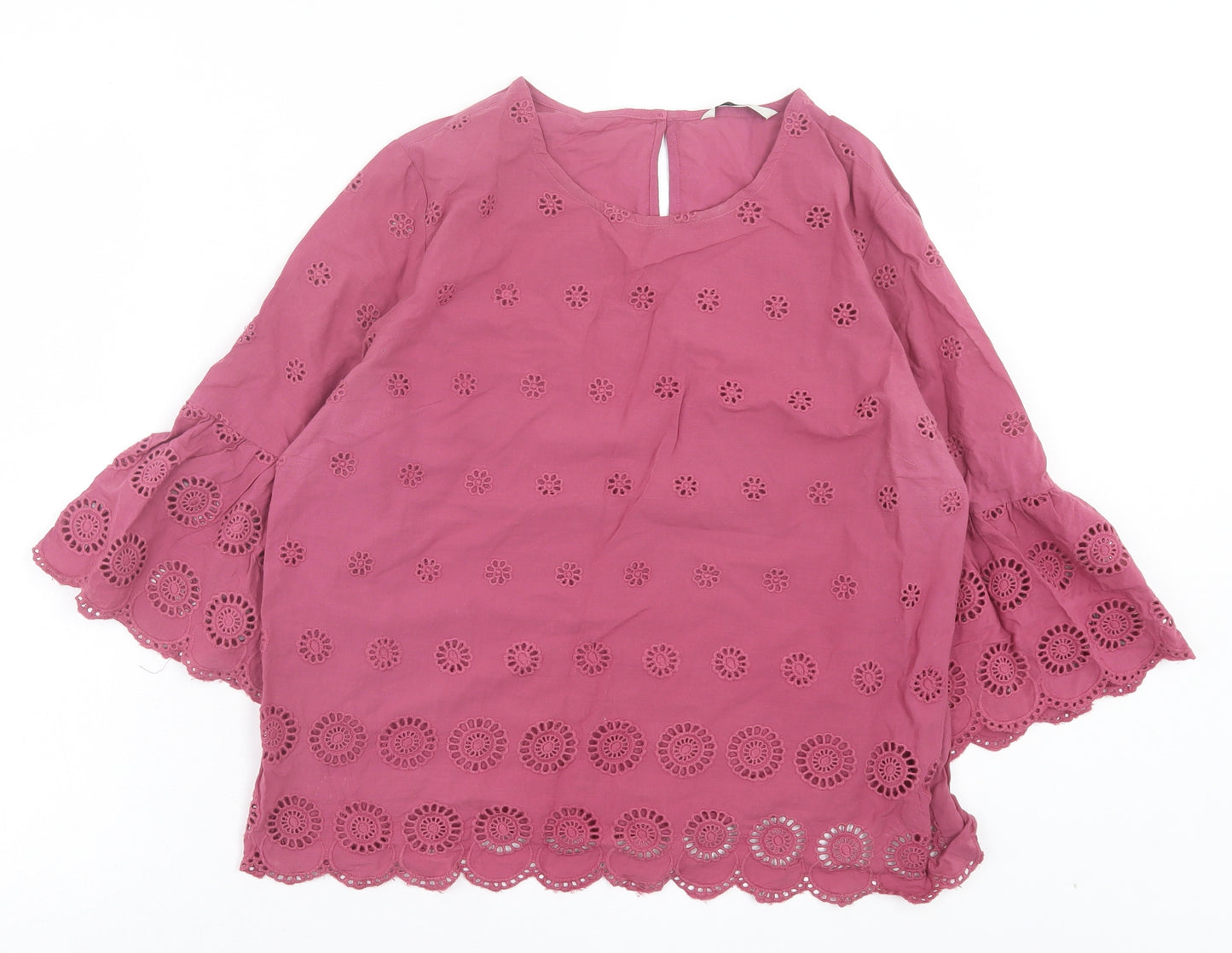 George Womens Pink Floral Cotton Basic Blouse Size 14 Crew Neck