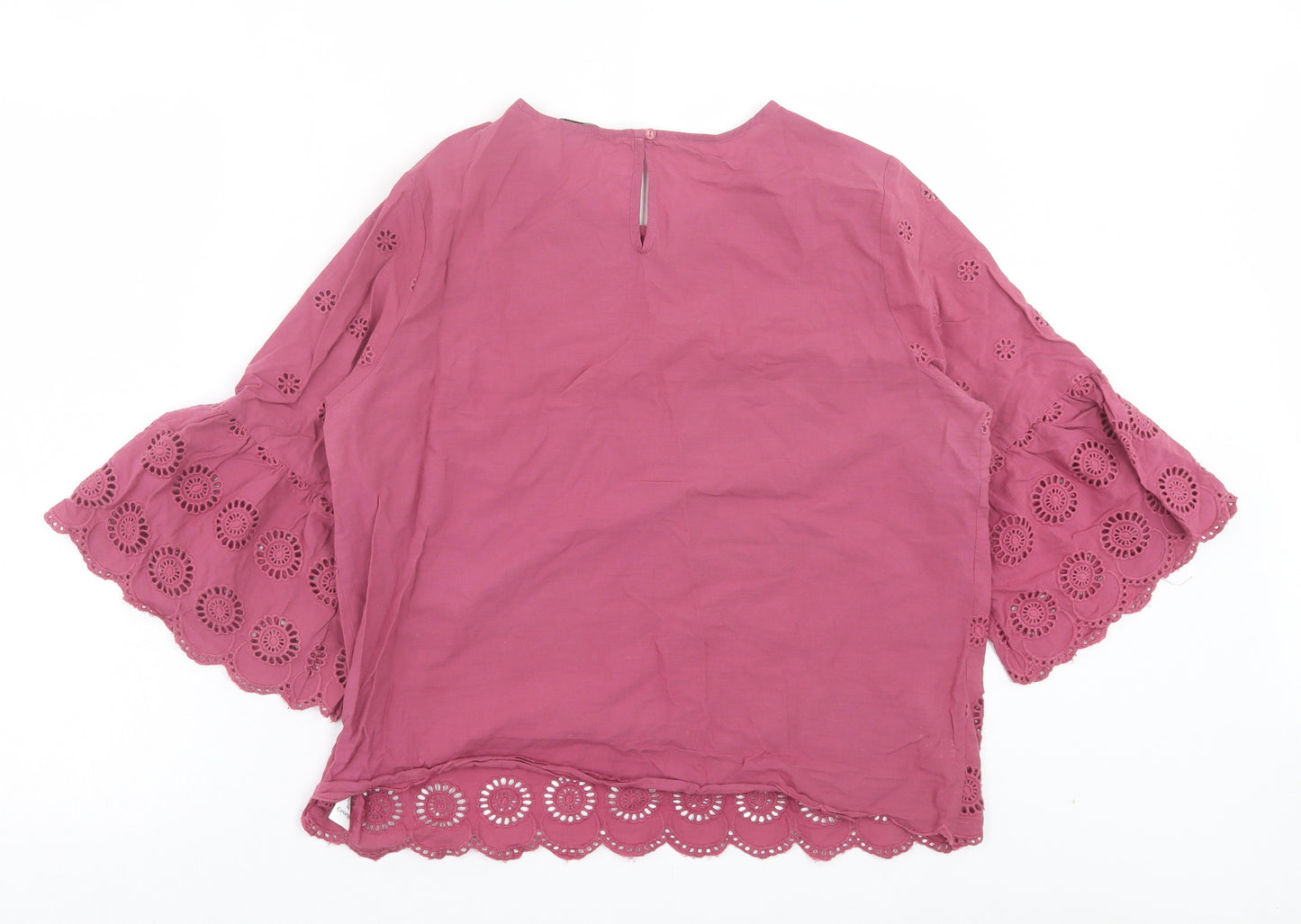 George Womens Pink Floral Cotton Basic Blouse Size 14 Crew Neck