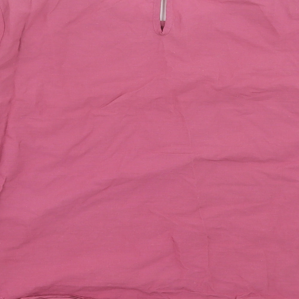 George Womens Pink Floral Cotton Basic Blouse Size 14 Crew Neck