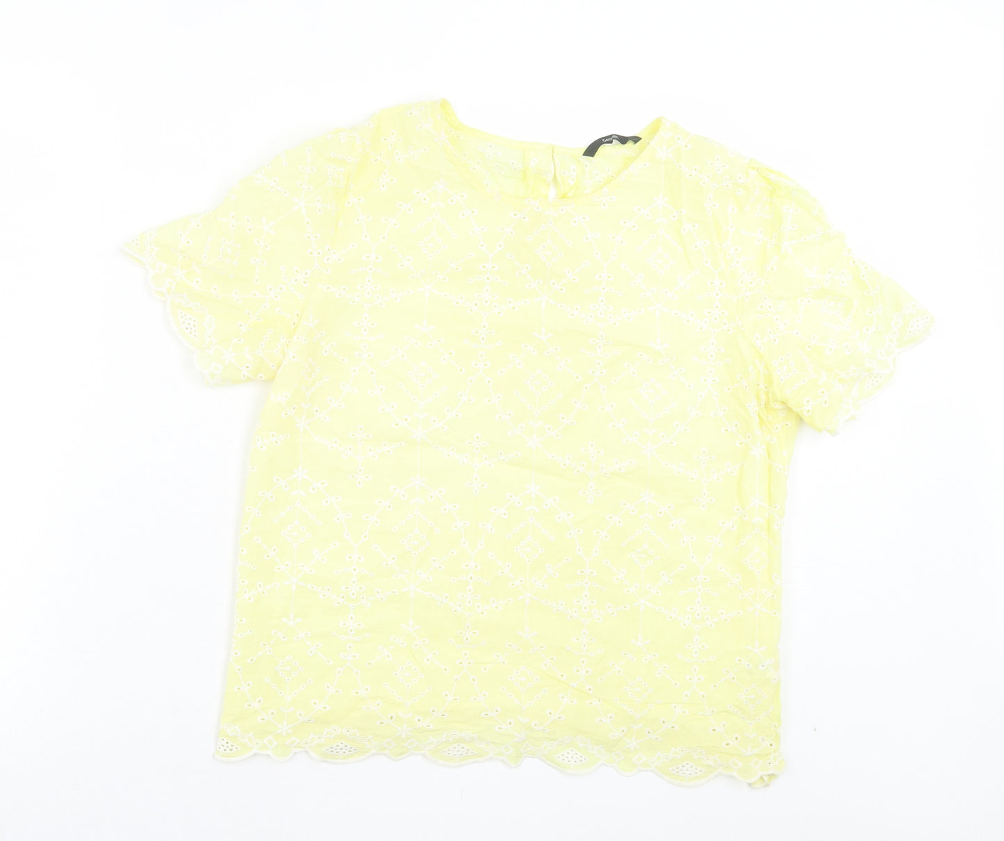 George Womens Yellow Floral Cotton Basic T-Shirt Size 14 Crew Neck