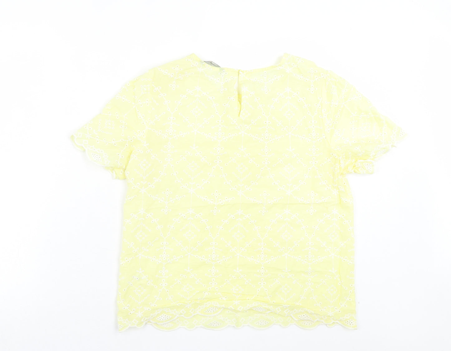 George Womens Yellow Floral Cotton Basic T-Shirt Size 14 Crew Neck
