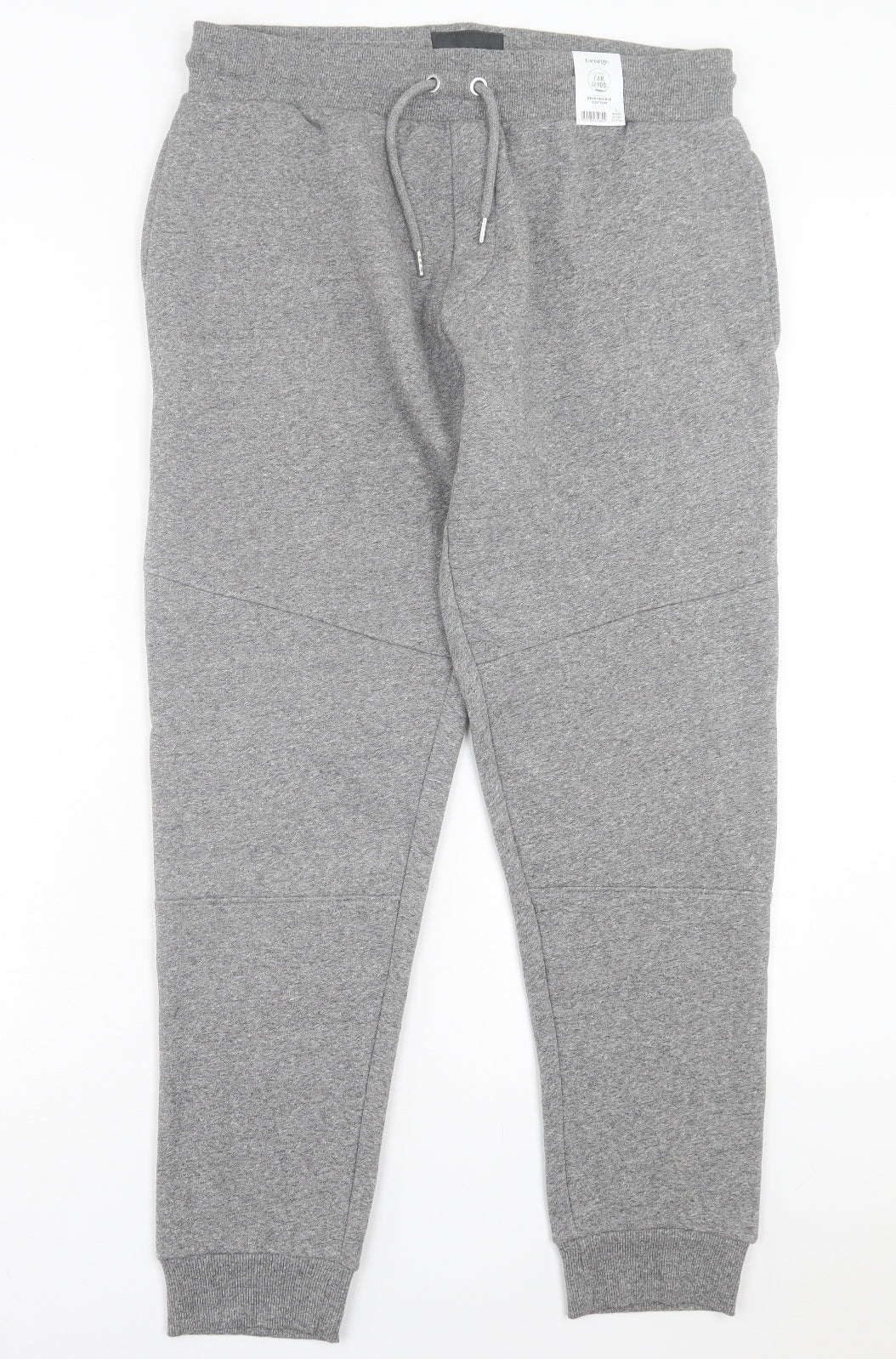 George Mens Grey Cotton Jogger Trousers Size L L30 in Regular Drawstring
