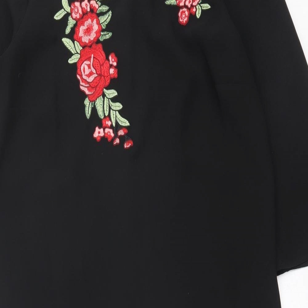 F&F Womens Black Floral Polyester A-Line Size 14 Crew Neck Zip