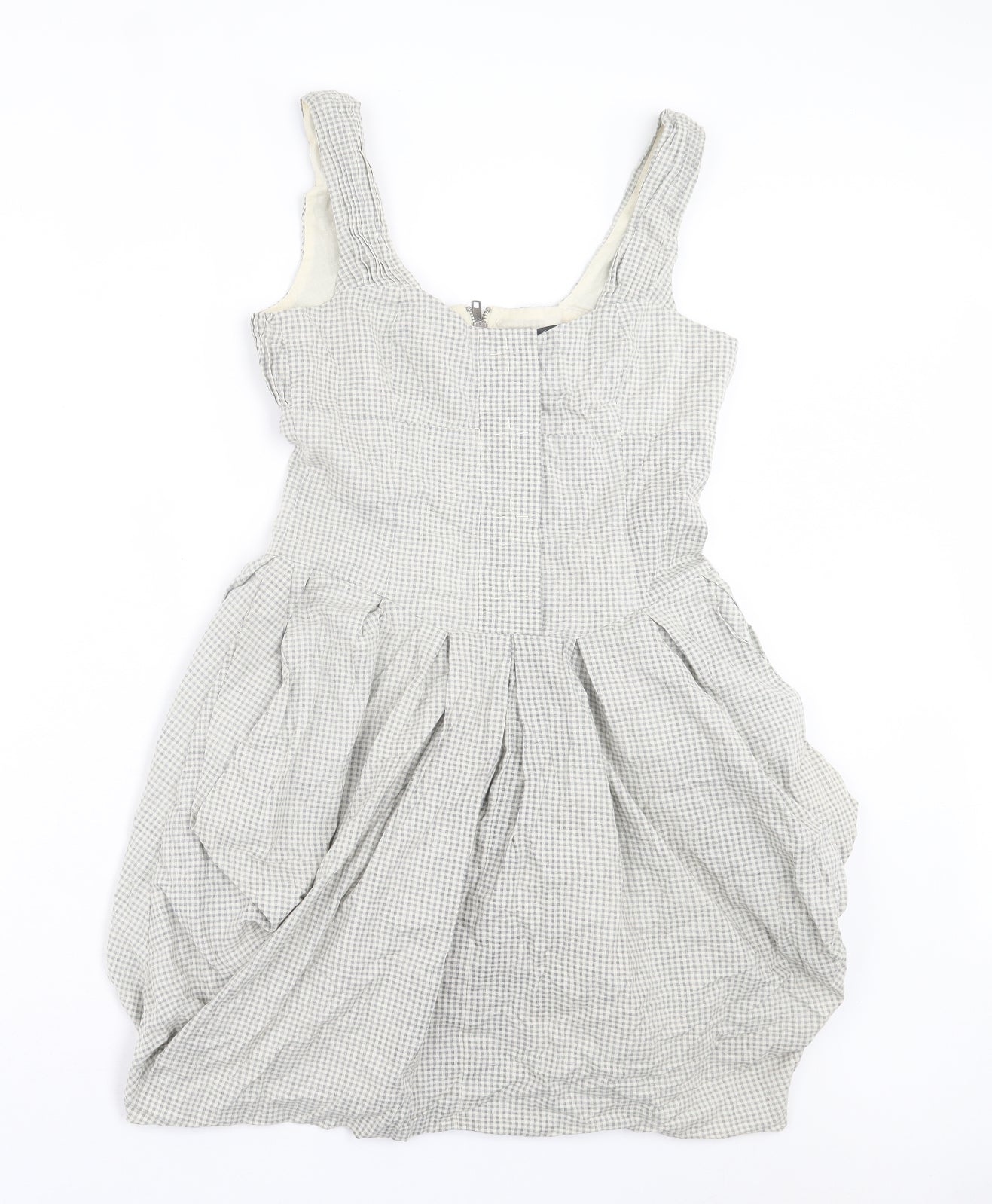 AllSaints Womens Grey Plaid Cotton Bodycon Size 10 Scoop Neck Zip