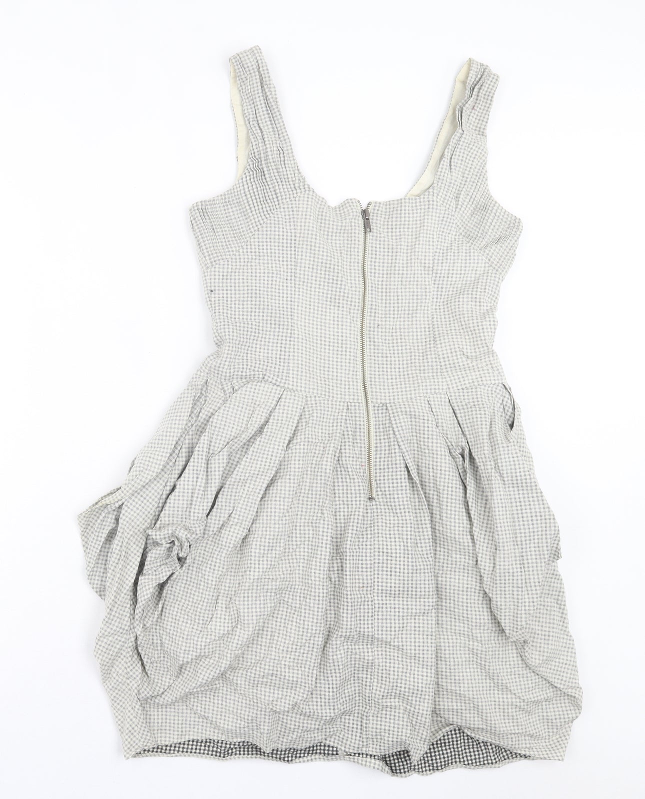 AllSaints Womens Grey Plaid Cotton Bodycon Size 10 Scoop Neck Zip