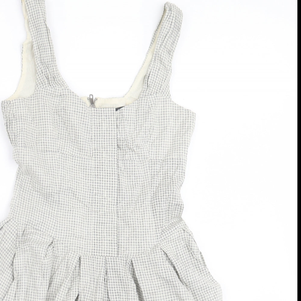 AllSaints Womens Grey Plaid Cotton Bodycon Size 10 Scoop Neck Zip
