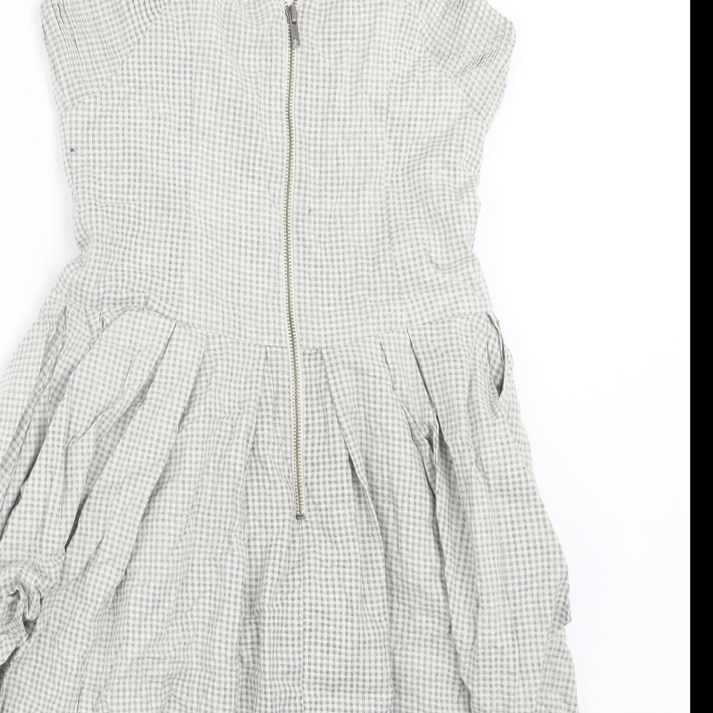 AllSaints Womens Grey Plaid Cotton Bodycon Size 10 Scoop Neck Zip
