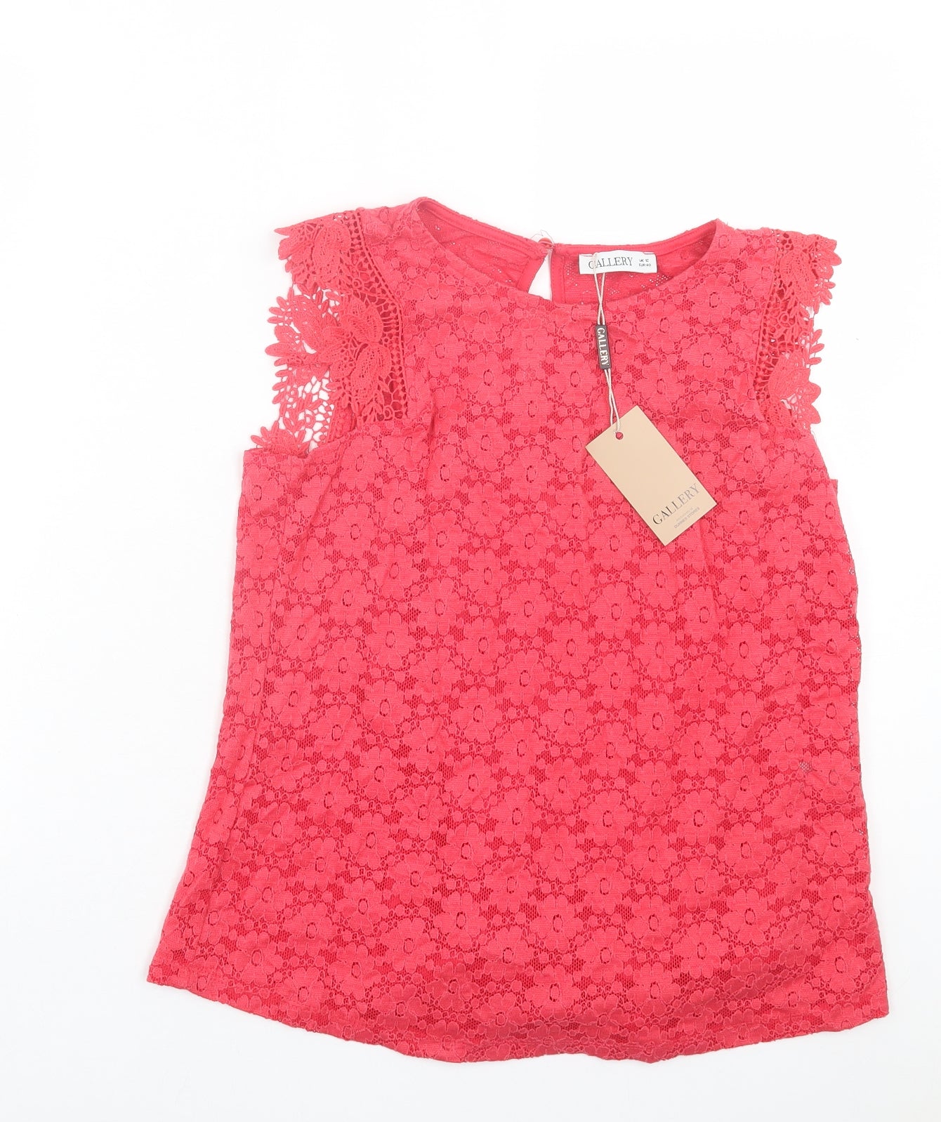 Gallery Womens Pink Floral Cotton Basic Tank Size 12 Crew Neck