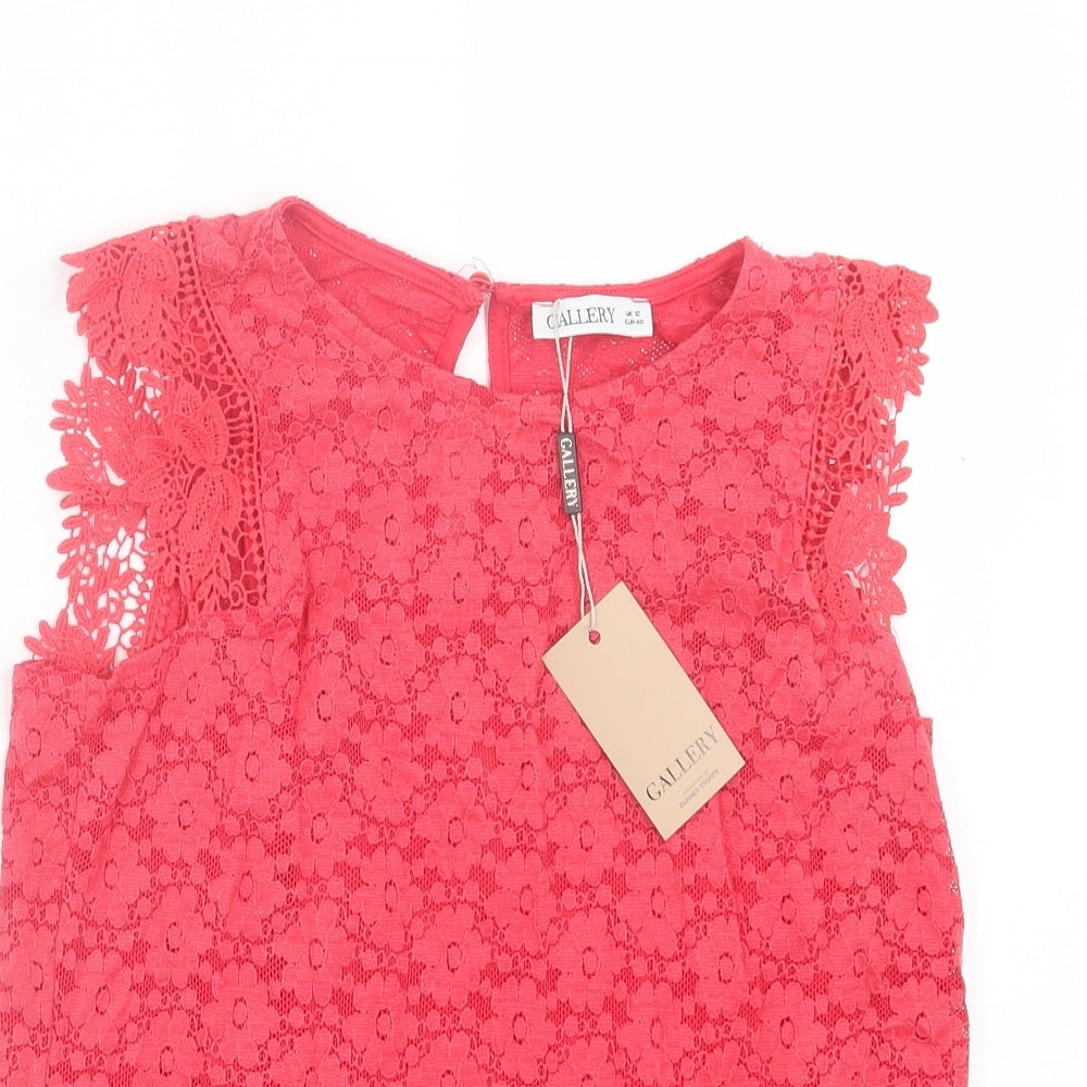 Gallery Womens Pink Floral Cotton Basic Tank Size 12 Crew Neck