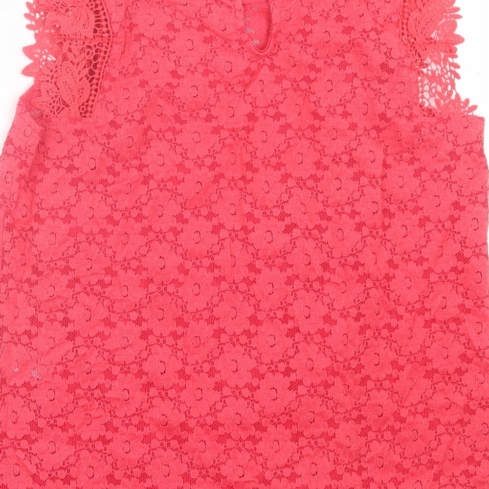 Gallery Womens Pink Floral Cotton Basic Tank Size 12 Crew Neck