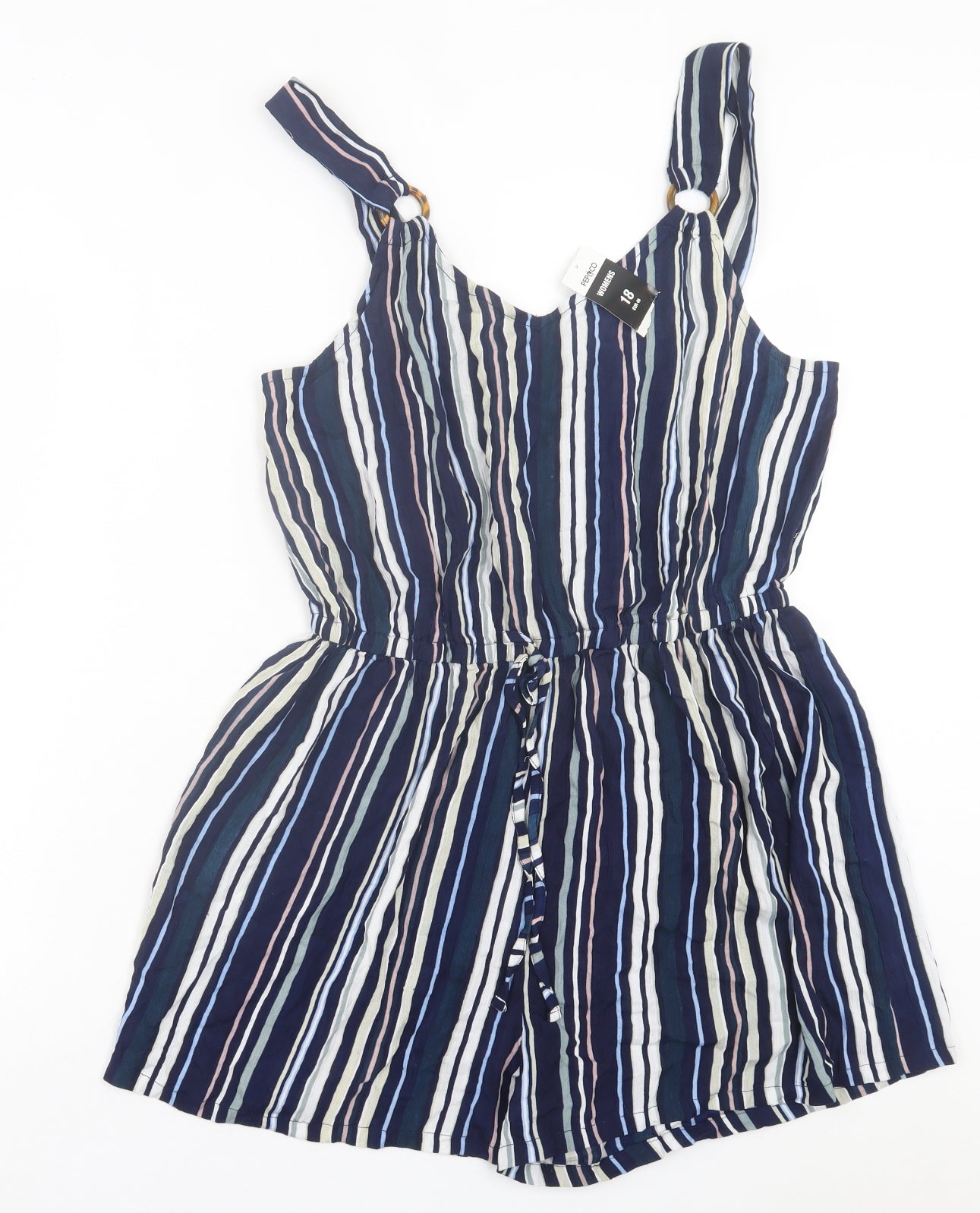Pep&Co Womens Blue Striped Viscose Playsuit One-Piece Size 18 Pullover