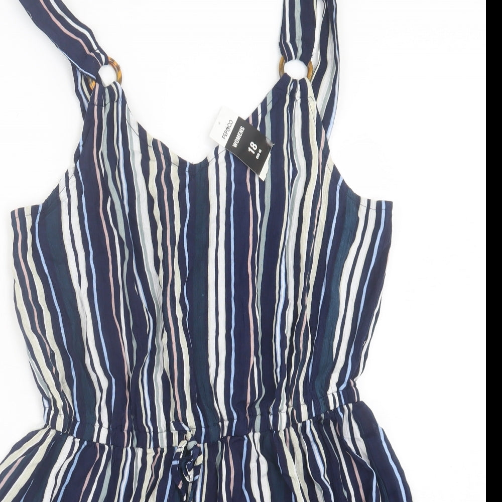Pep&Co Womens Blue Striped Viscose Playsuit One-Piece Size 18 Pullover