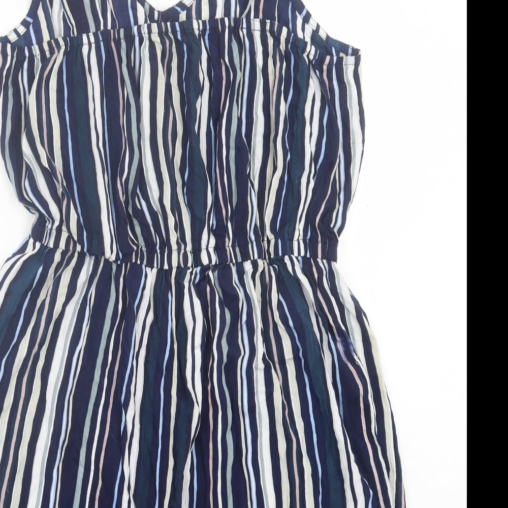 Pep&Co Womens Blue Striped Viscose Playsuit One-Piece Size 18 Pullover
