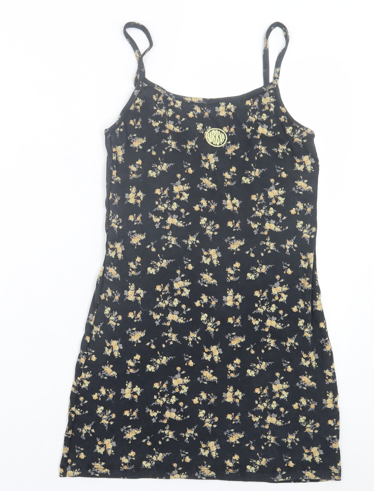 Urban Outfitters Womens Black Floral Cotton Camisole Tank Size S Crew Neck