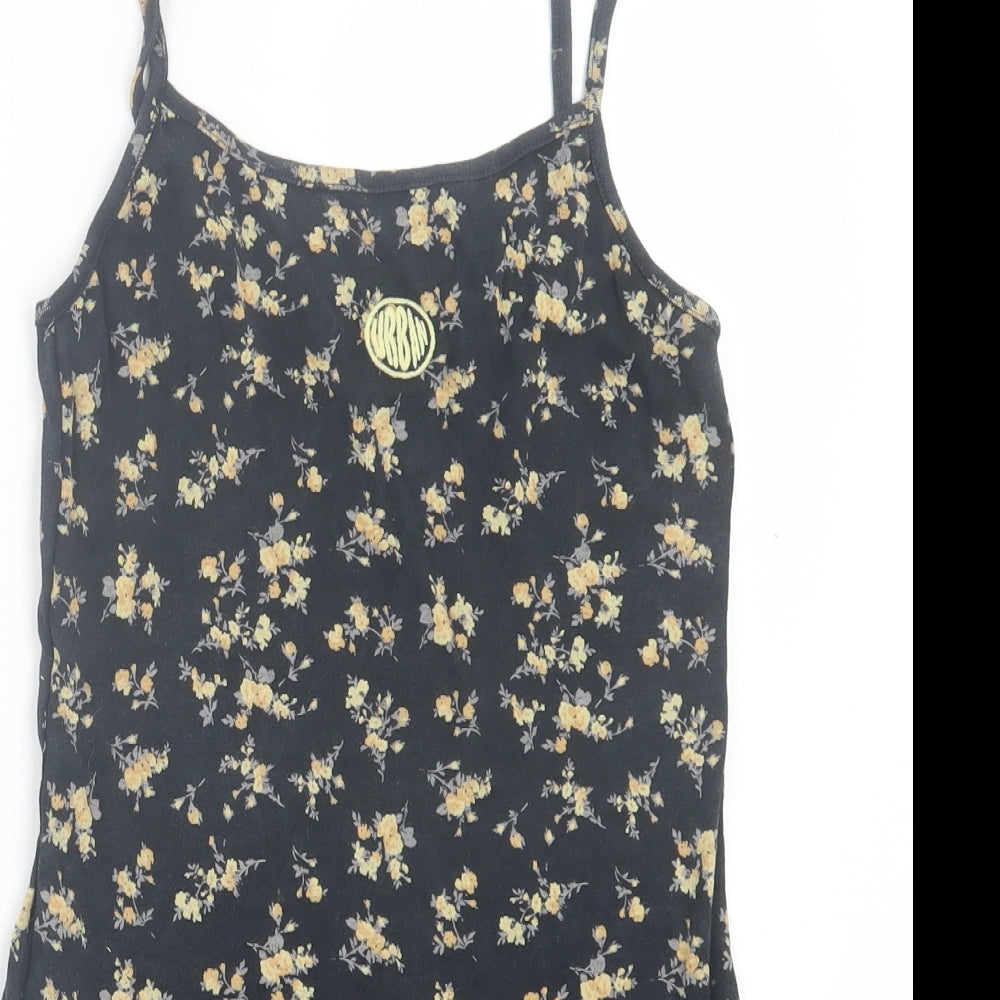 Urban Outfitters Womens Black Floral Cotton Camisole Tank Size S Crew Neck