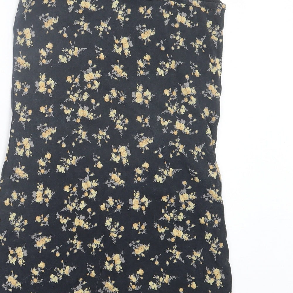Urban Outfitters Womens Black Floral Cotton Camisole Tank Size S Crew Neck