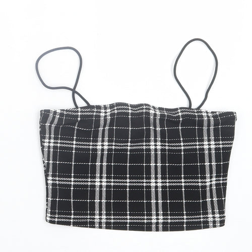 SheIn Womens Black Plaid Polyester Cropped Tank Size S Square Neck