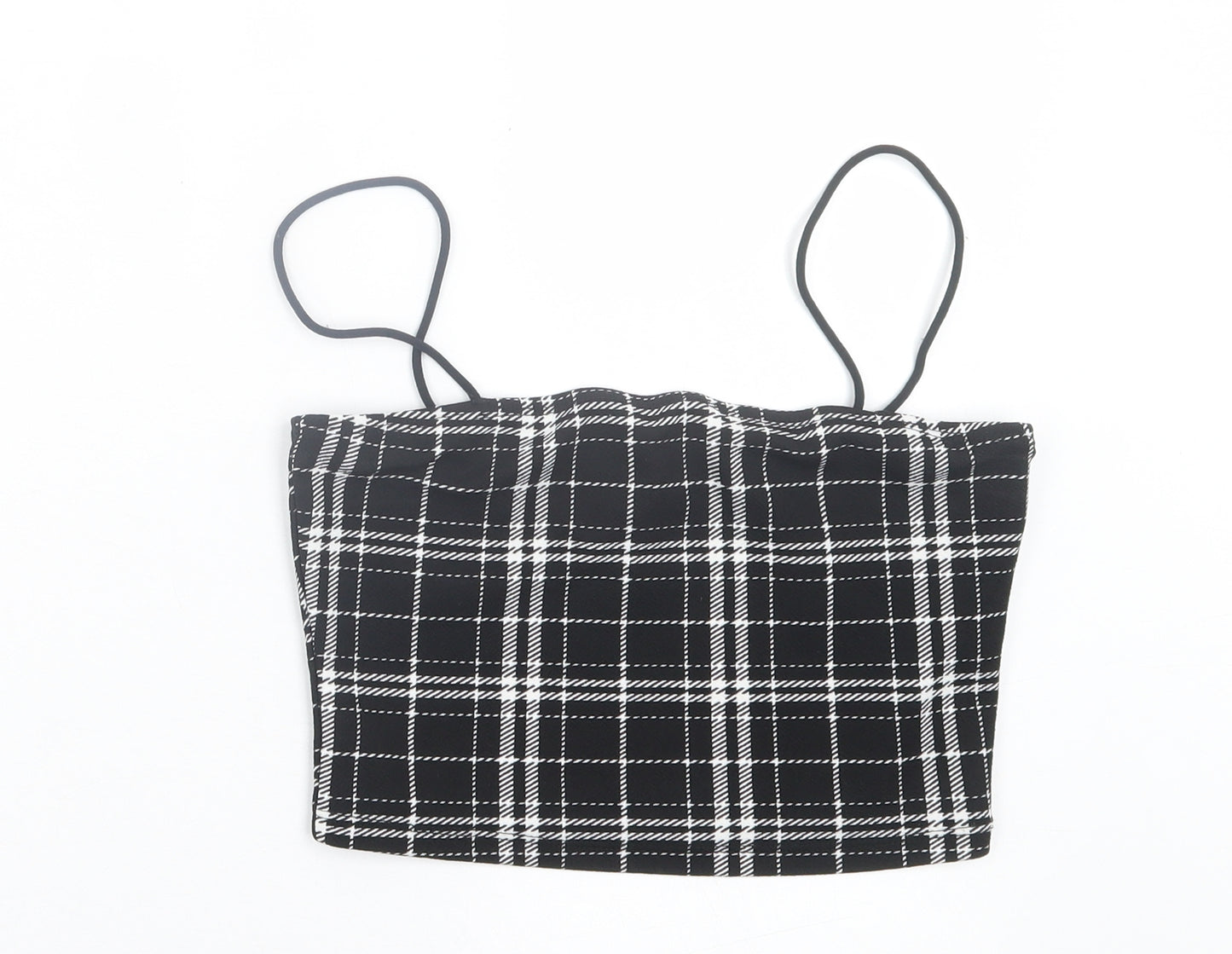 SheIn Womens Black Plaid Polyester Cropped Tank Size S Square Neck