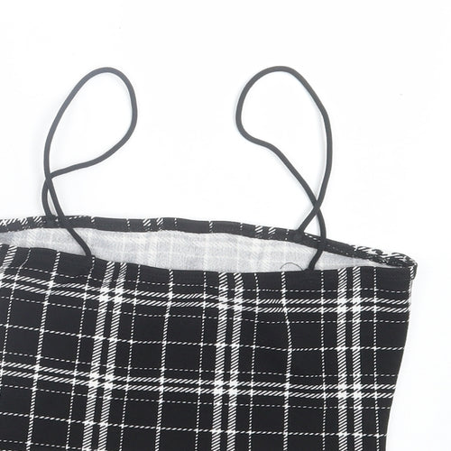 SheIn Womens Black Plaid Polyester Cropped Tank Size S Square Neck