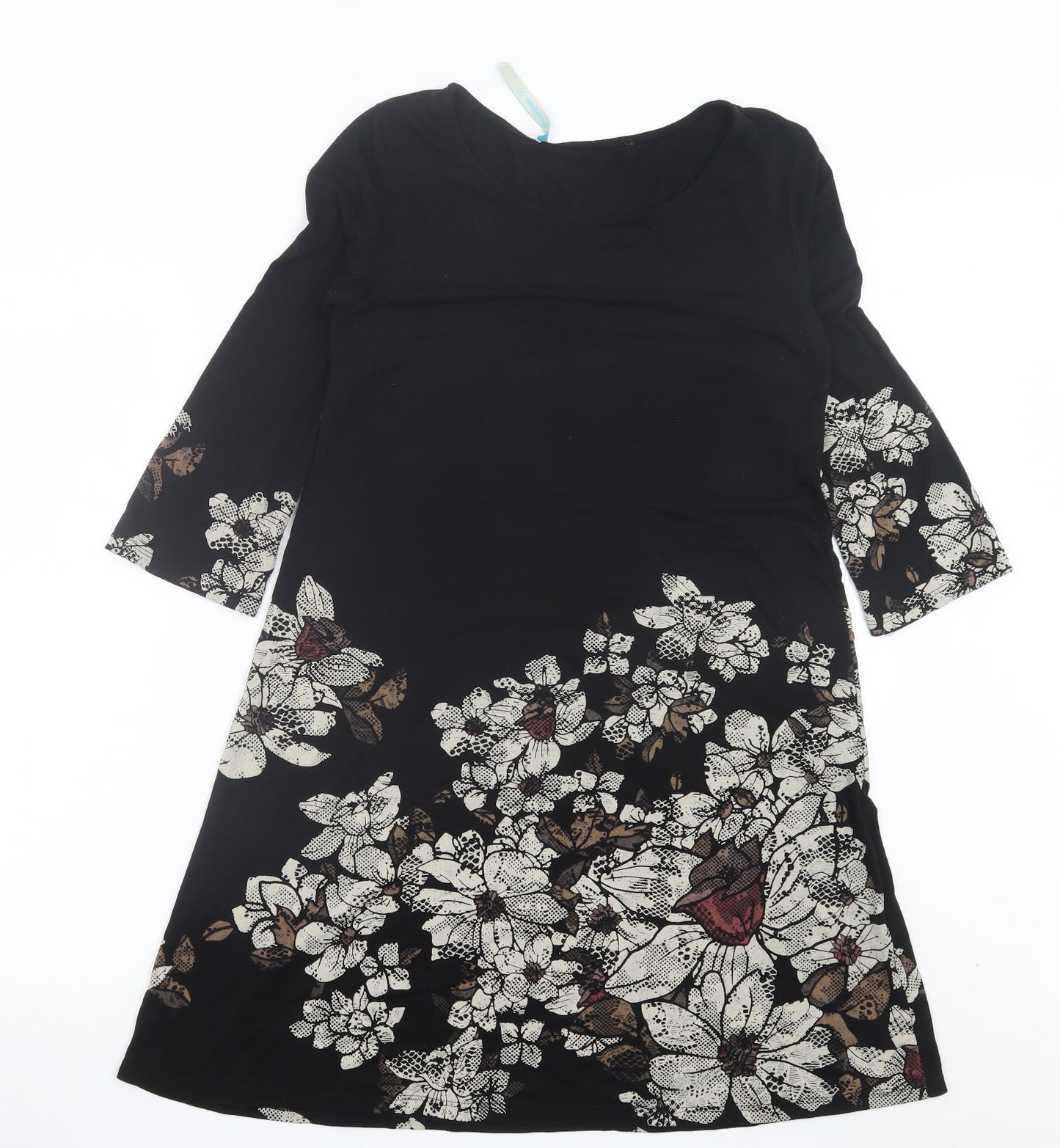 Disigual Womens Black Floral Viscose A-Line Size M Crew Neck Pullover