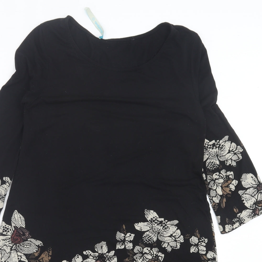 Disigual Womens Black Floral Viscose A-Line Size M Crew Neck Pullover