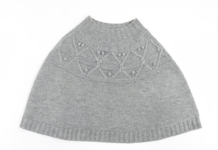 Cynthia Rowley Womens Grey Crew Neck Argyle/Diamond Acrylic Cape Jumper One Size