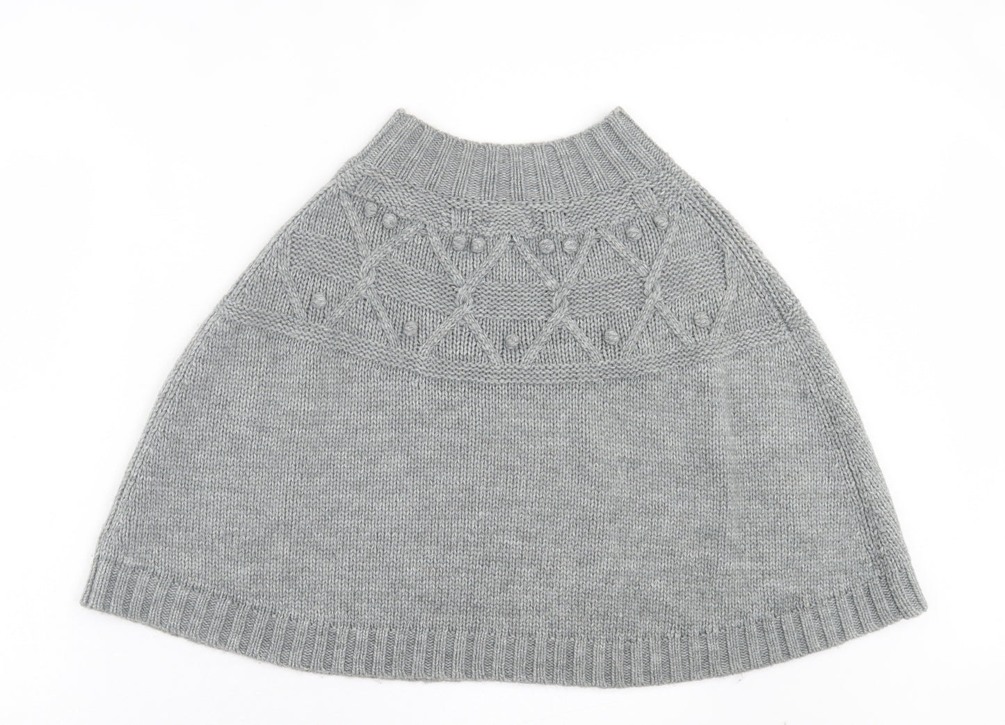 Cynthia Rowley Womens Grey Crew Neck Argyle/Diamond Acrylic Cape Jumper One Size