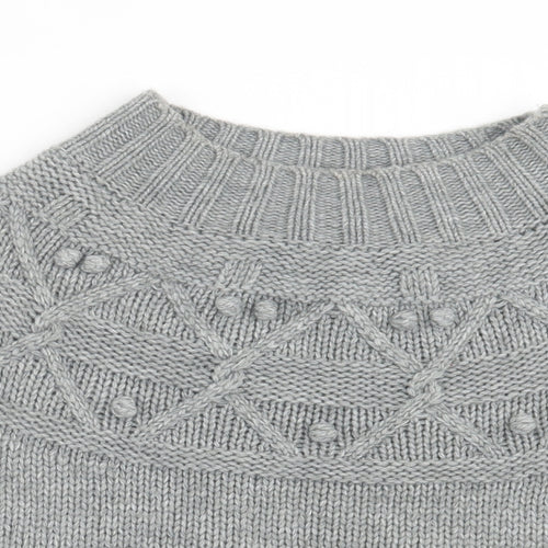 Cynthia Rowley Womens Grey Crew Neck Argyle/Diamond Acrylic Cape Jumper One Size