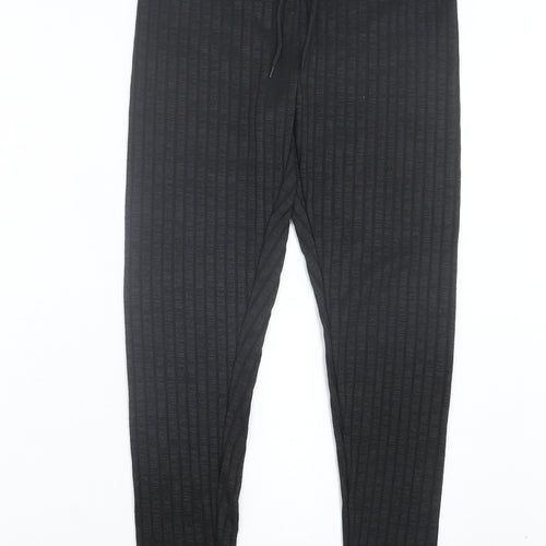SheIn Womens Black Polyester Capri Trousers Size M L28 in Regular Drawstring - Ribbed Fabric