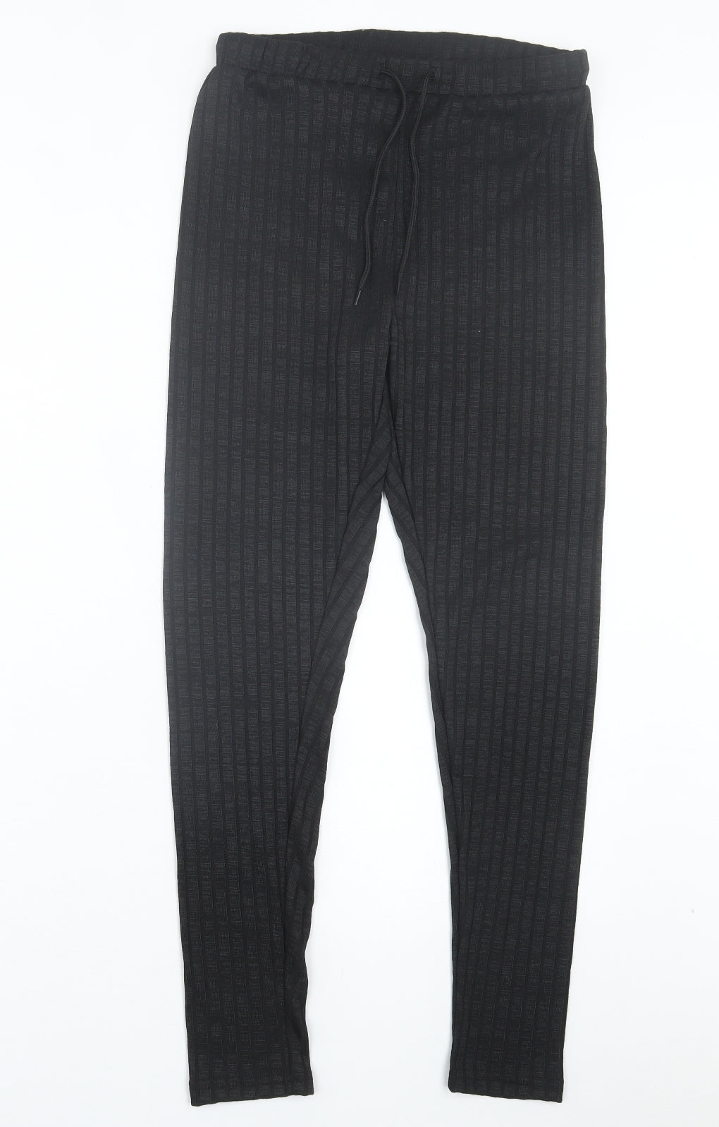 SheIn Womens Black Polyester Capri Trousers Size M L28 in Regular Drawstring - Ribbed Fabric
