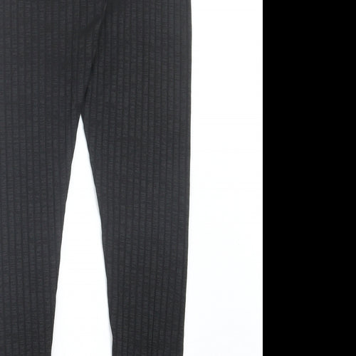 SheIn Womens Black Polyester Capri Trousers Size M L28 in Regular Drawstring - Ribbed Fabric