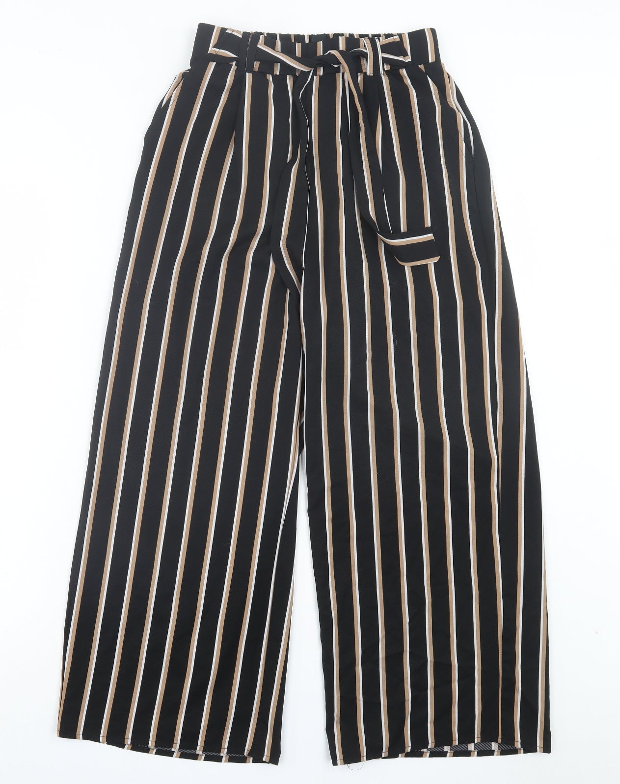 New Look Womens Black Striped Polyester Trousers Size 6 L23 in Regular Tie