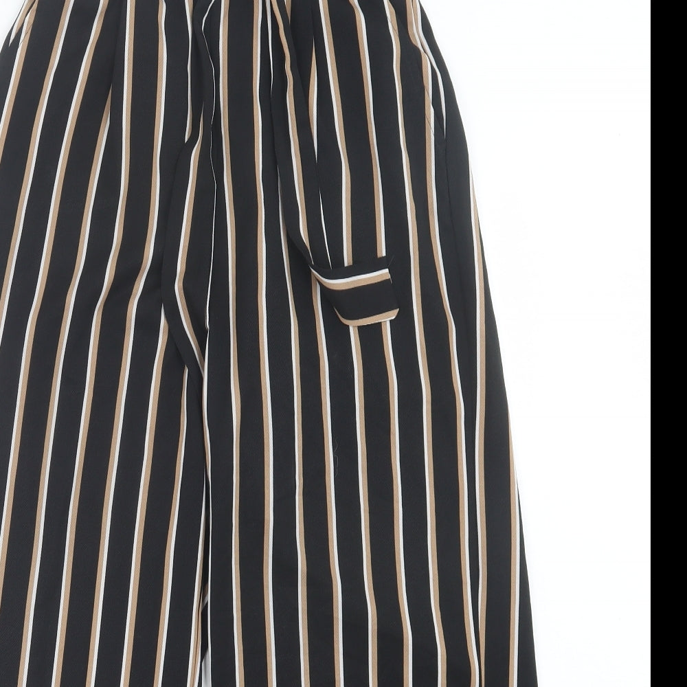 New Look Womens Black Striped Polyester Trousers Size 6 L23 in Regular Tie